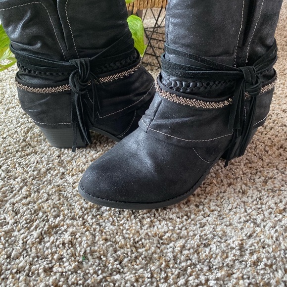 Black Fringe Ankle Booties - Picture 5 of 6